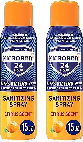 Microban Disinfectant Spray, 24 Hour Sanitizing and Antibacterial Sanitizing Spray, Citrus Scent, 2 Count (15oz Each) (Packaging May Vary)