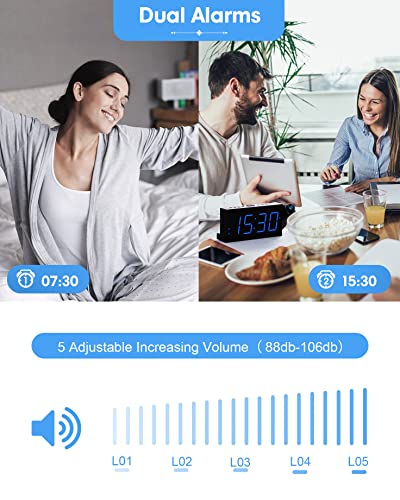 Digital Projection Alarm Clocks for Bedrooms - Large LED Display, 180° Rotatable Projector, 5-Level Dimmer,USB Charger,Battery Backup,Loud Dual Alarms for Kids Elderly,Heavy Sleepers,Snooze,12/24H,DST