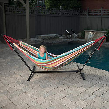 Vivere Double Cotton Hammock with Space Saving Stand and Carry Bag - Salsa