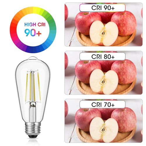 Gozelux Vintage LED Edison Bulbs, 6W, Equivalent 60W, High Brightness Daylight 5000K, ST58 Antique LED Filament Bulbs with 90+ CRI, E26 Medium Base, Dimmable, Clear Glass, Pack of 6