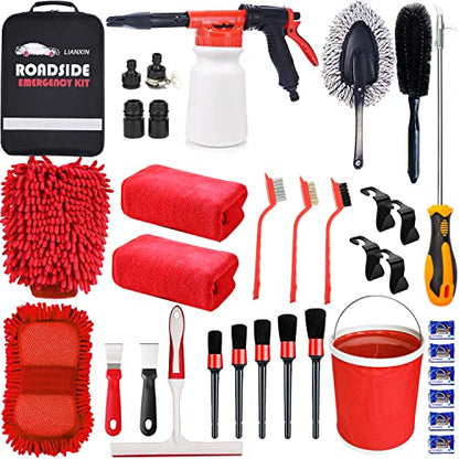 LIANXIN Car Wash Kit with Foam Gun Sprayer Microfiber Sponge and Towels Tire Brush Collapsible Bucket Built for The Perfect Car Wash Cleaning Kit, for Cleaning Car Gardens and Pets