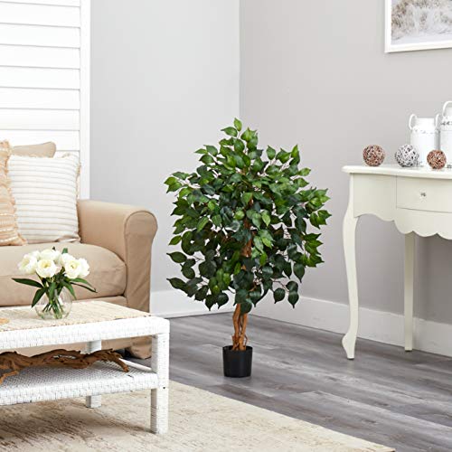 Nearly Natural 3' Ficus Silk Artificial Trees, 36in, Green
