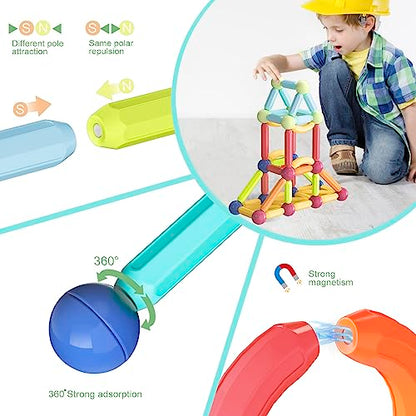 Boys Girls Toys Age 4-5,Little Boy Girl Toys Magnetic Blocks Sticks Tiles Construction Building, Learning Education Stem Preschool Toddler Kids Toys for 3+ Year Old, Montessori Toys for Toddlers Gifts