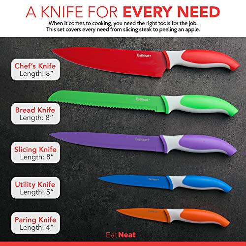 EatNeat 12-Piece Knife Set: Stainless Steel, Protective Sheaths, Cutting Board, and Sharpener - Kitchen & Camping Essentials