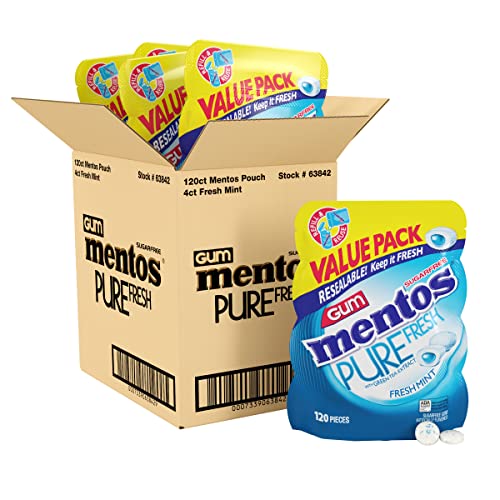 Mentos Pure Fresh Sugar-Free Chewing Gum with Xylitol, Fresh Mint, 120 Piece Resealable Bag ( Pack of 4)