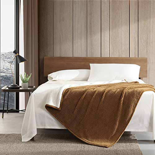 Eddie Bauer - Throw Blanket, Ultra Soft Plush Sherpa Home Decor, Reversible Bi-Colored Bedding (Solid Brown/Ivory, 50" x 60")