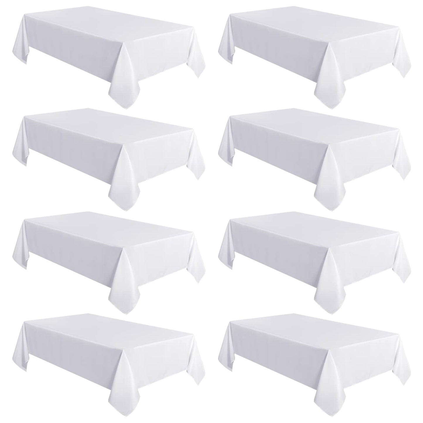 sancua 8 Pack White Tablecloth 60 x 102 Inch, Rectangle Table Cloth for 6 Feet Table - Stain and Wrinkle Resistant Washable Polyester Table Cover for Dining Table, Buffet Parties and Camping