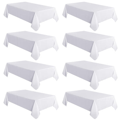 sancua 8 Pack White Tablecloth 60 x 102 Inch, Rectangle Table Cloth for 6 Feet Table - Stain and Wrinkle Resistant Washable Polyester Table Cover for Dining Table, Buffet Parties and Camping