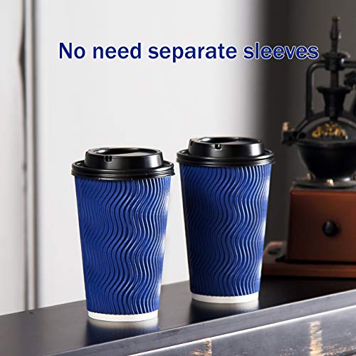 Disposable Coffee Cups with Lids and Straws - 16 oz (90 Set) Togo Hot Paper Coffee Cup with Lid To Go for Beverages Espresso Tea Insulated Reusable Cold Drinks Ripple Cups Protect Fingers From Heat!