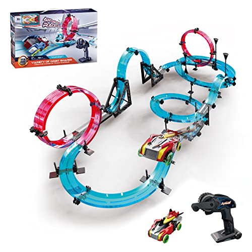 INSGEN Magnetic Slot Car Race Track Sets for Kids - Electric Remote Control Track Builder Toys for Boys Ages 6-12