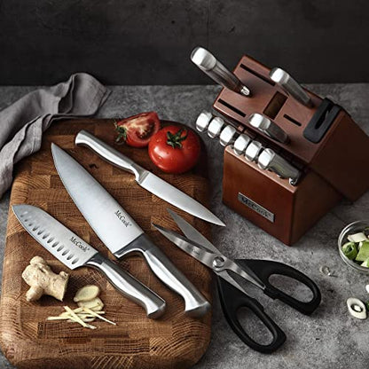 McCook MC29 Knife Sets,15 Pieces German Stainless Steel Kitchen Knife Block Sets with Built-in Sharpener