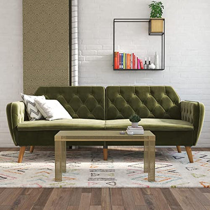 Novogratz Tallulah Memory Foam Futon, Convertible Couch, Green Velvet