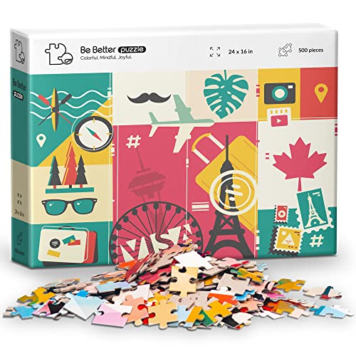 Be Better Puzzle Jigsaw Puzzles 500 Pieces for Adults, Hard Puzzles for Adults, Difficult Puzzles 500 Piece Puzzles for Adults Clearance, Challenging Abstract Art Puzzle for Adults (Travel)
