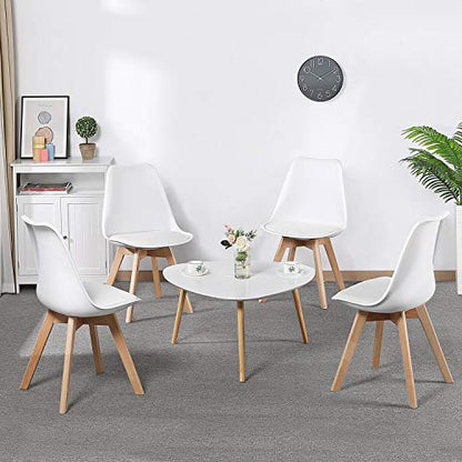 Yaheetech Chairs for Dining Room Dining Chairs DSW Chair Accent Shell Chair with Beech Wood Legs Modern Mid Century Eiffel Inspired Chair Dining Room Chairs Set of 4 Kitchen Chairs White,4Pcs