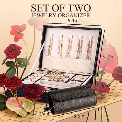 Pretty Comy Jewelry Boxes for Women, Small Travel Jewelry Organizer, 2 Layers Large Jewelry Organizer, PU Leather Display Jewellery Holder with Removable Tray for Necklace Earrings Rings Bracelets…