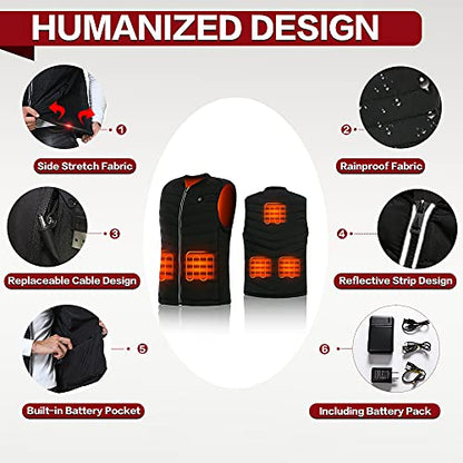 CPHST Heated Vest for Men Women, USB Electric Heated Jacket With Battery Pack Included,Lightweight Warm Vest Outdoor
