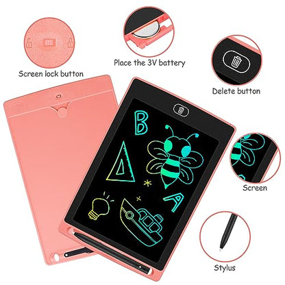2 Pack LCD Writing Tablet, 8.5 Inch Colorful Doodle Board Drawing Tablet for Kids, Kids Travel Games Activity Learning Toy Birthday Gifts for Age 2 3 4 5 6 7 8 Year Old Boys and Girls Toddler -Pink