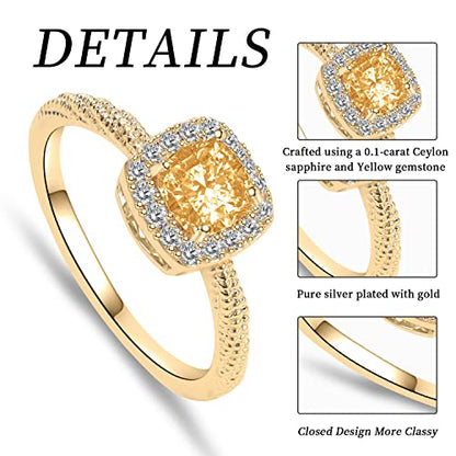Obiyos "Moonlit Golden Kiss Twist Copper Plated Gold Ring with Yellow Gemstone and Moissanite Accents, Engagement Ring/Wedding Ring (Moonlit Golden Kiss, 8)