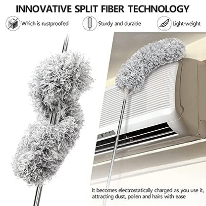 Clonynix Microfiber Feather Duster with Telescopic 30"-100" Long Stainless Steel Pole & Bendable Head, Washable Duster for Cleaning Interior Roof,High Ceiling Fan, Blinds, Furniture & Cars