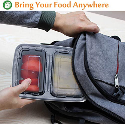 Enther Meal Prep Containers [20 Pack] 2 Compartment with Lids, Food Storage Bento Box | BPA Free | Stackable | Reusable Lunch Boxes, Microwave/Dishwasher/Freezer Safe, Portion Control (32 oz)