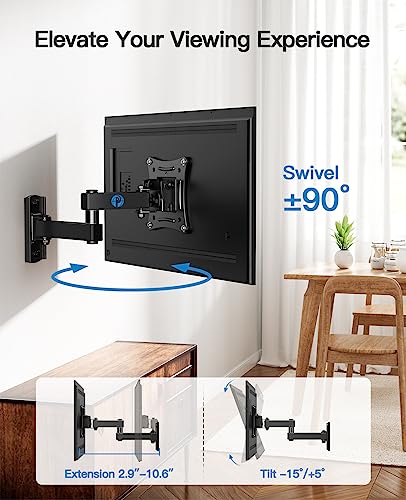 Pipishell Full Motion TV Wall Mount Brackets Swivel Tilts Articulating Extension for 13-32 Inches LED LCD Flat Curved Screen TVs Monitors, Single Stud for Corner Max VESA 100x100mm