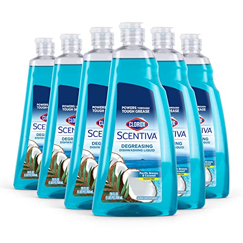 Clorox Scentiva Dishwashing Liquid Soap | Smells Great and Cuts Through Grease Fast | Quick Rinsing Formula for a Powerful Clean You Can Trust, Pacific Breeze & Coconut, 26 Oz (Pack of 6)