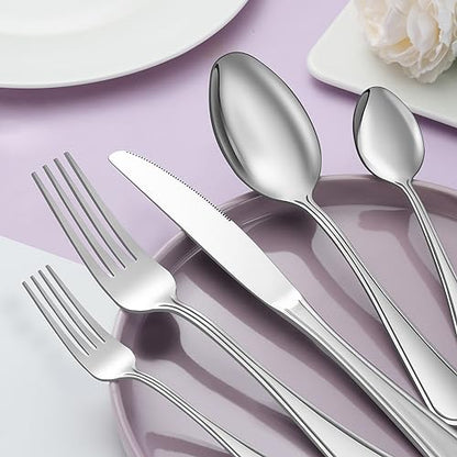 48 PCS Silverware Set Includes 8 Steak Knives Service for 8, Gifcomda Premium Stainless Steel Flatware Set, Mirror Polished Cutlery Set, Spoons and Forks Set, Dishwasher Safe and Stylish Design