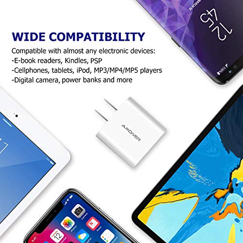 Amoner 2Pack 15W 3-Port Plug Power Adapter for iPhone 14/13/12/11/Pro/ProMax/Xs/XR/X/8, Galaxy S22 S21 and More