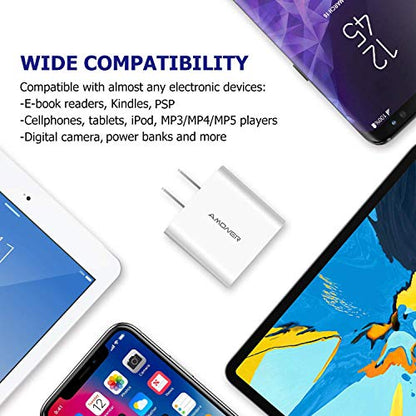 Amoner 2Pack 15W 3-Port Plug Power Adapter for iPhone 14/13/12/11/Pro/ProMax/Xs/XR/X/8, Galaxy S22 S21 and More