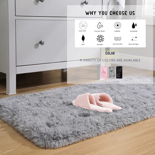 Unirea Fluffy Runner Rug for Bedroom Living Room 2x6 Feet, Grey Shag Area Rugs Soft Plush Carpet Thick Long Fur Rug for Hallway Bedside Kids Nursery Girls Room Home Decor Mats