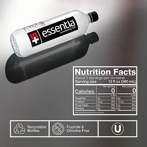 Add 3 To Your Cart! Essentia Bottled Water, 1 Liter, 12-Pack, Ionized Alkaline Water:99.9% Pure, Infused With Electrolytes, 9.5 pH Or Higher With A Clean, Smooth Taste