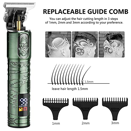 GSKY Hair Trimmer for Men Professional, Men's Hair Clippers T Blade Clippers for Hair Cutting, Zero Gapped Cordless Beard Trimmer with LED Display for Gift, Barbers and Stylists, Green 1pcs