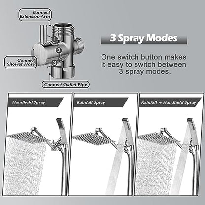 Nickel Square Rainfall Shower Head Combo
