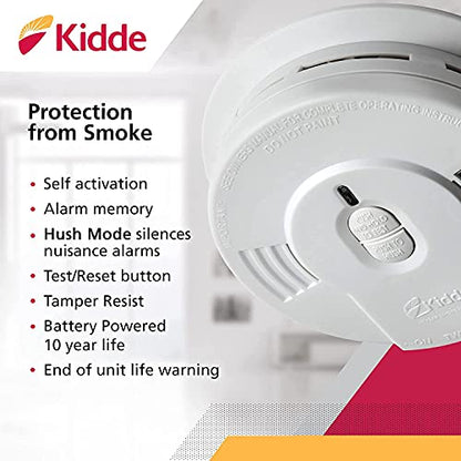 Kidde Smoke Detector, 10-Year Battery, LED Indicators, Replacement Alert, Test-Reset Button, 2 Pack & Smoke Detector, 9V Battery Operated Smoke Alarm, Test-Reset Button, Battery Included