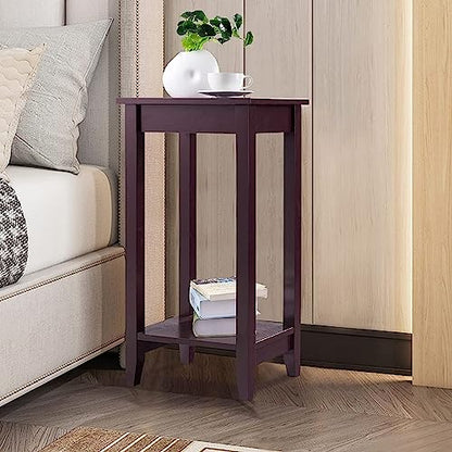 yoyomax Tall End Table, 2-Tier Small Side Table, 29'' Nightstand for Bedroom/Living Room, Modern End Stand with Sturdy Metal Frame,1-Pack, Expresso