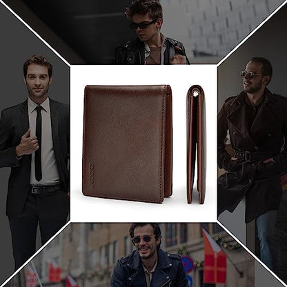 IMDCGYY Slim Wallet for Men Genuine Leather Carbon Fiber Card Holder Money Clip Rfid Blocking Mens Front Pocket Wallet