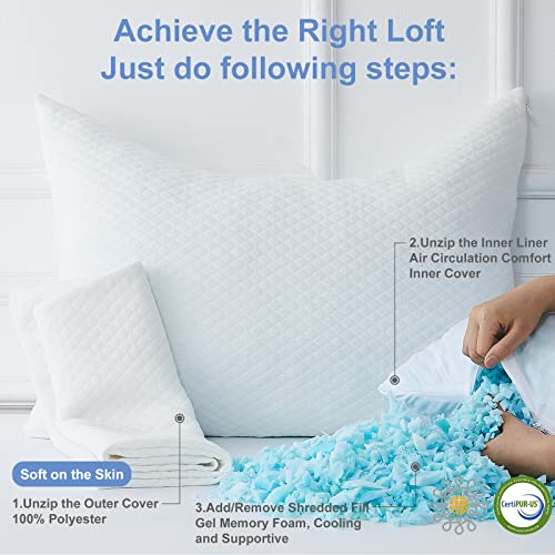 HomeMate Side Sleeper Pillow for Neck and Shoulder Pain Relief - Bed Pillows Sleeping 19" x 29" Set of 2 Adjustable Soft White Memory Foam Curved with Removable Washable Cover