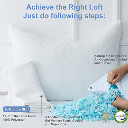 HomeMate Side Sleeper Pillow for Neck and Shoulder Pain Relief - Bed Pillows Sleeping 19" x 29" Set of 2 Adjustable Soft White Memory Foam Curved with Removable Washable Cover