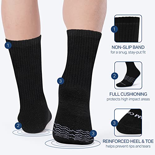 Marino Men's Performance Crew Socks - Mens Athletic Black & White Socks - Moisture Control Multi-Pack - Black - 12 Pack - (10-13)