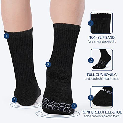 Marino Men's Performance Crew Socks - Mens Athletic Black & White Socks - Moisture Control Multi-Pack - Black - 12 Pack - (10-13)