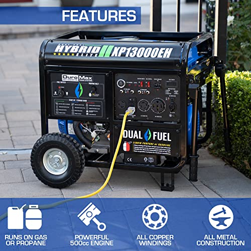 DuroMax XP13000EH Dual Fuel Portable Generator 13000 Watt Gas or Propane Powered Electric Start-Home Back Up, Blue/Gray