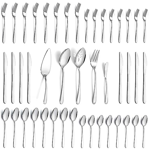 APEO 45 Piece Stainless Steel Silverware Set for 8 with Serving Utensils, Durable Flatware Sets, Forks Spoons and Knives Set, Food-Grade Cutlery Set for Home Kitchen Restaurant Hotel, Dishwasher Safe
