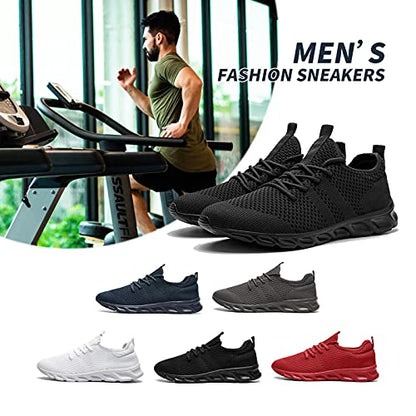 Tvtaop Tennis Shoes for Mens Athletic Running Shoes Lightweight Casual Sneakers Non Slip Walking Gym Sport Shoes Black,Mens Size 10
