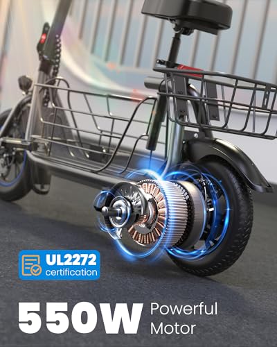 Gyroshoes Electric Scooter with Seat for Adults, 550W Powerful Motor 20miles Distance Max 18.6MPH Speed Spacious Storage Space LED Display, C1S