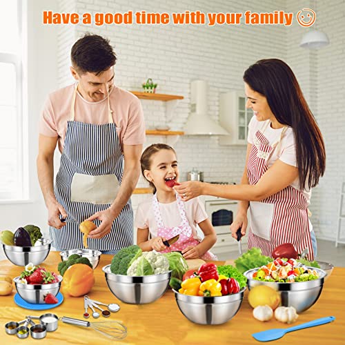Mixing Bowls with Airtight Lids, 23PCS Large Stainless Steel Mixing Bowl Set & 400ML Measuring Cups & Baking Tools, Kitchen Utensils Metal Nesting Bowl 7/6/4.5/3.5/2.5QT for Prepping Cooking Serving