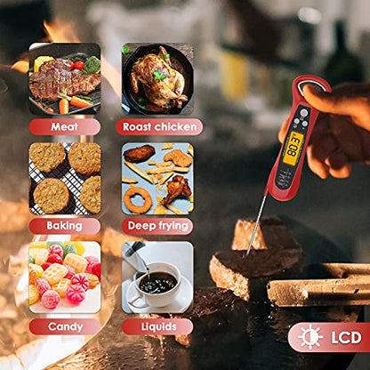 Instant Read Meat Thermometer for Cooking, Fast & Precise Digital Food Thermometer with Backlight, Magnet, Calibration, Foldable Probe, Waterproof Grill Thermometer for Deep Fry, BBQ, Roast Turkey