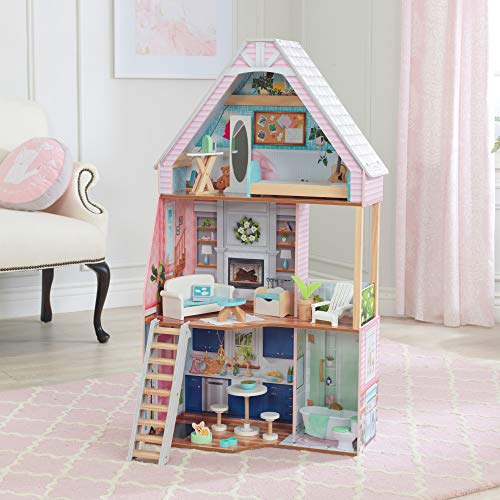 KidKraft Matilda Wooden Dollhouse with EZ Kraft Assembly™, Balcony, Movable Staircase and 23 Accessories, Gift for Ages 3+