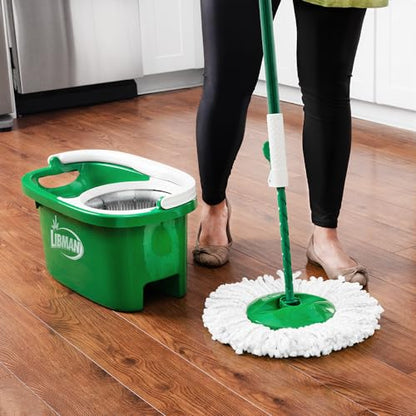 Libman Tornado Spin Mop System Plus 1 Refill Head | Mop and Bucket with Wringer Set | Libman Mop for Floor Cleaning | Hardwood Floor Mop | 2 Total Mop Heads Included,Green