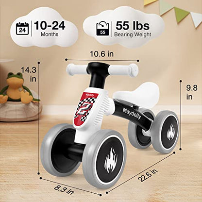 Maydolly Baby Banlance Bike for 1 Year Old Boys Girls Cute 10-24 Months Kids Toy First Birthday Gift No Pedal Toddler 4 Wheels Balance Bike