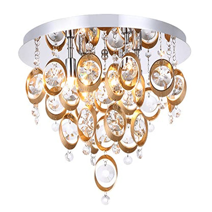 Luburs 4-Light Flush Mount Chandelier 3-Tier Semi-Flush Mount Ceiling Light Fixture Modern Crystal Copper Ceiling Lighting for Bedroom Bathroom Kitchen Hallway 4 G10 Bulbs